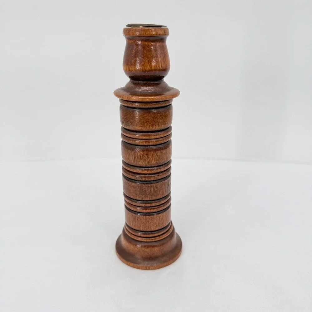 Carved Wood Candlestick Removable Napkin Ring Set Vintage‎ MCM Table Decor Brown